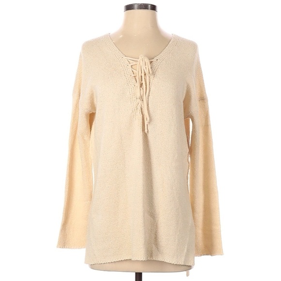 ASTR The Label Long Sleeve Lace Up Ivory Knit Sweater Small - Picture 1 of 2